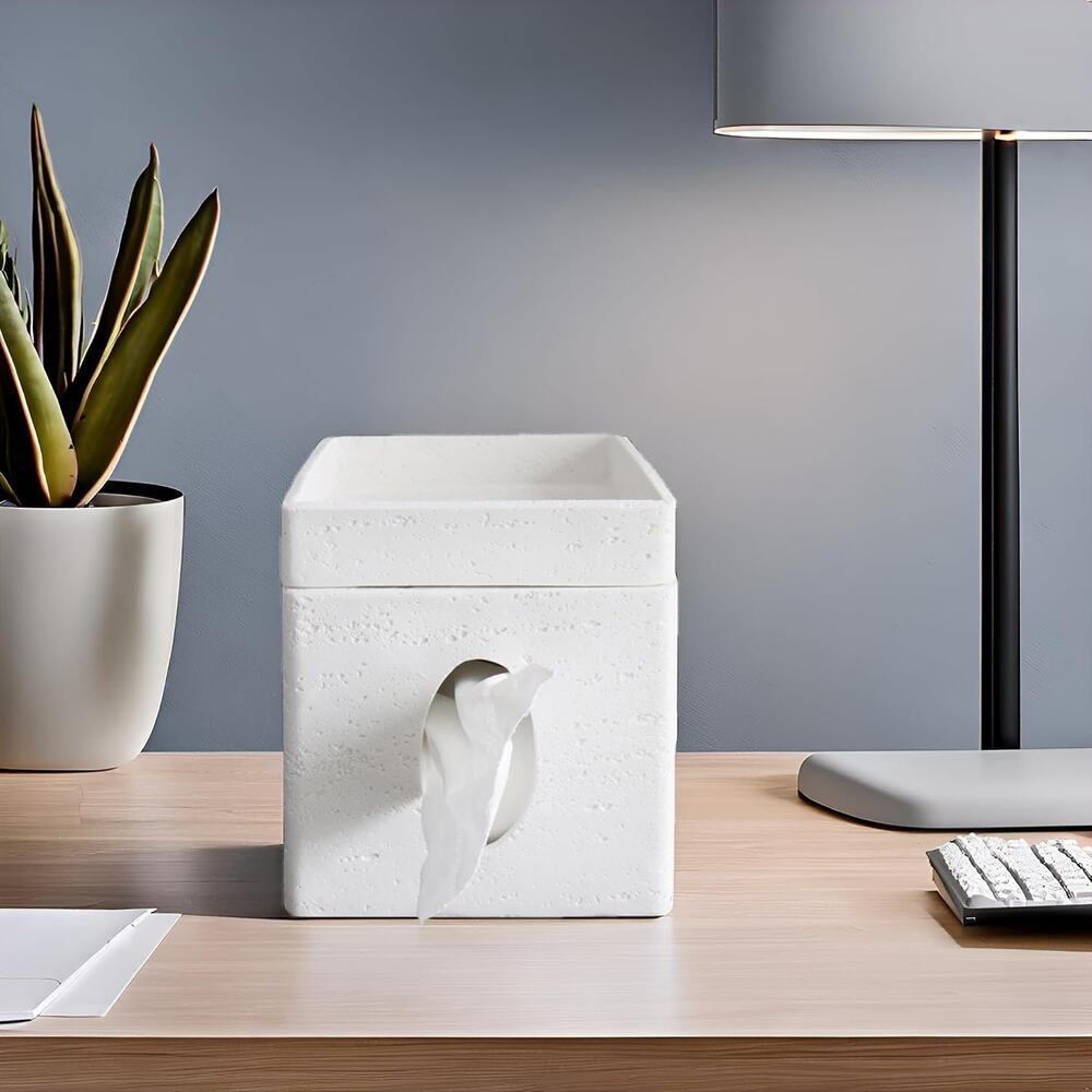 Hymmah Tray Tissue Box Cover Holder Unique Cube Design Tissue Dispenser-White - Picture 4 of 14